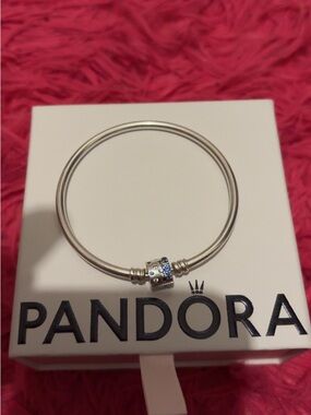 Pandora Sterling Silver Bangle with Blue Crystal Accents